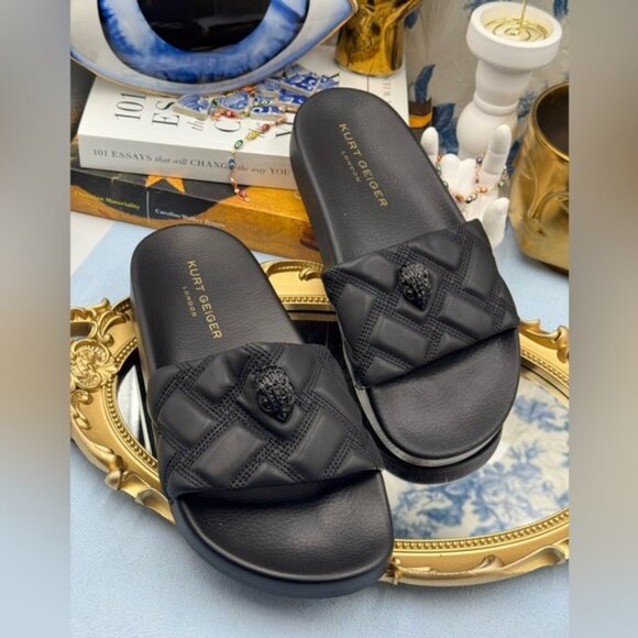 🆕 KURT GEIGER LONDON 🧿 NWOB Meena Eagle Drench Slide, All Black - Sz 38 US 7.5 - Picture 5 of 12
